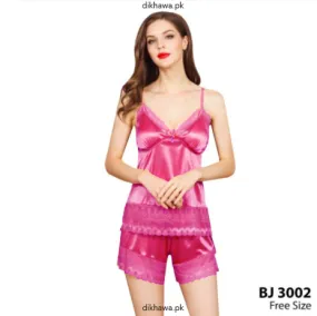 2 Pcs Honeymoon Sexy Short Nighty - Rose Pink