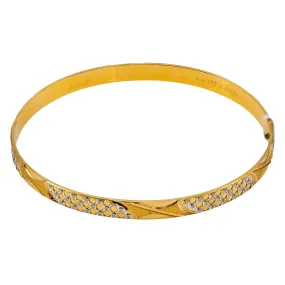 22K Multi Tone Gold Bangle W/ Overlay White Gold Circle Details