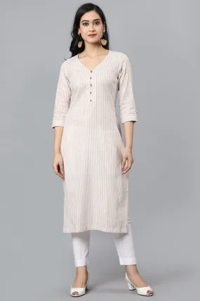 Beige V Neck Candy Cane Kurta