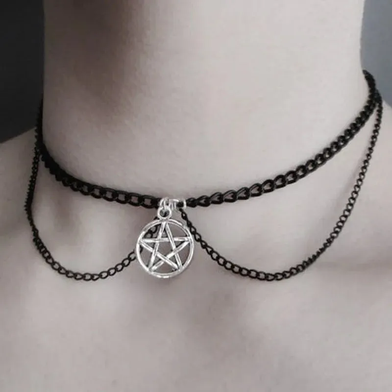 Black Goth Witch Pentagram Choker