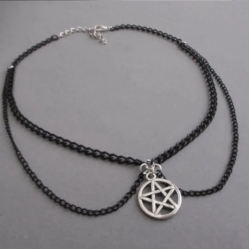 Black Goth Witch Pentagram Choker