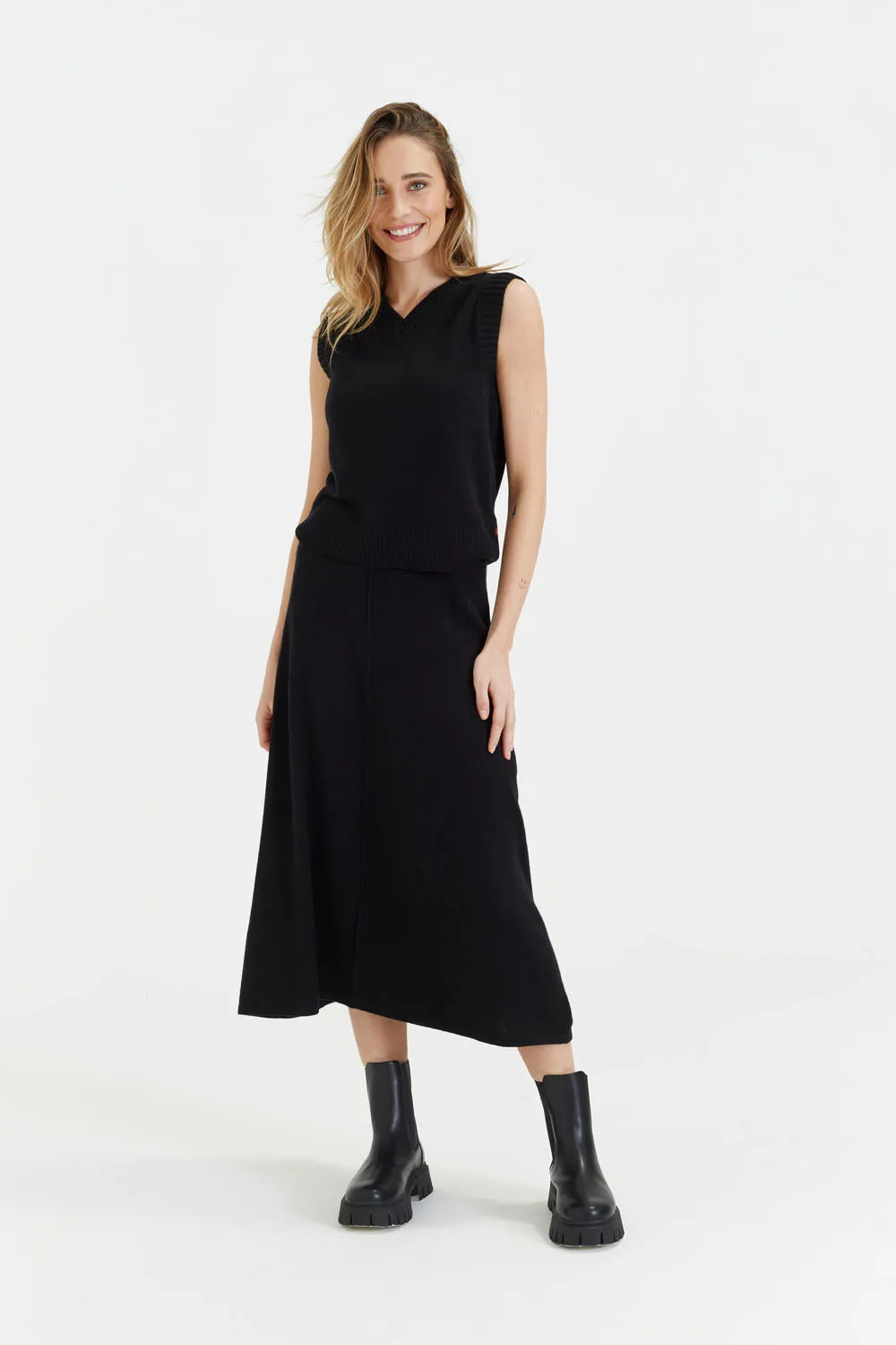 Black Wool-Cashmere V-Neck Tank