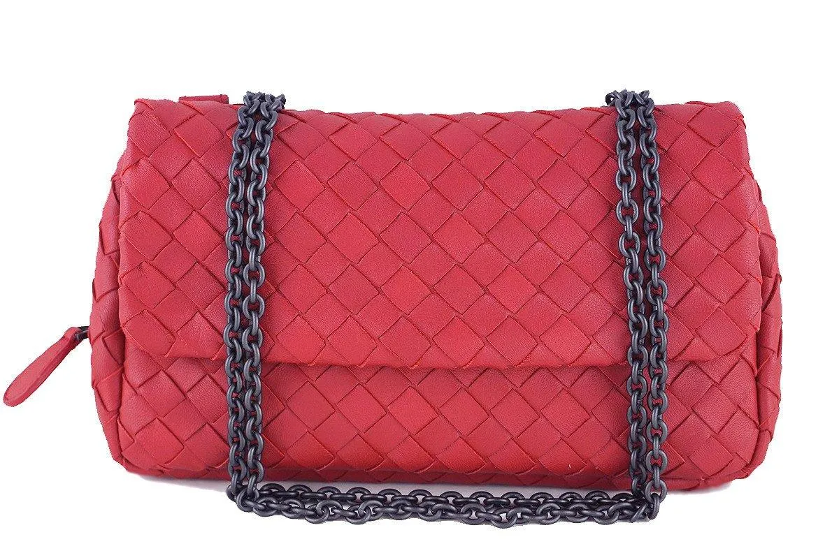 Bottega Veneta Red Messenger Bag Woven Lambskin Cross Body