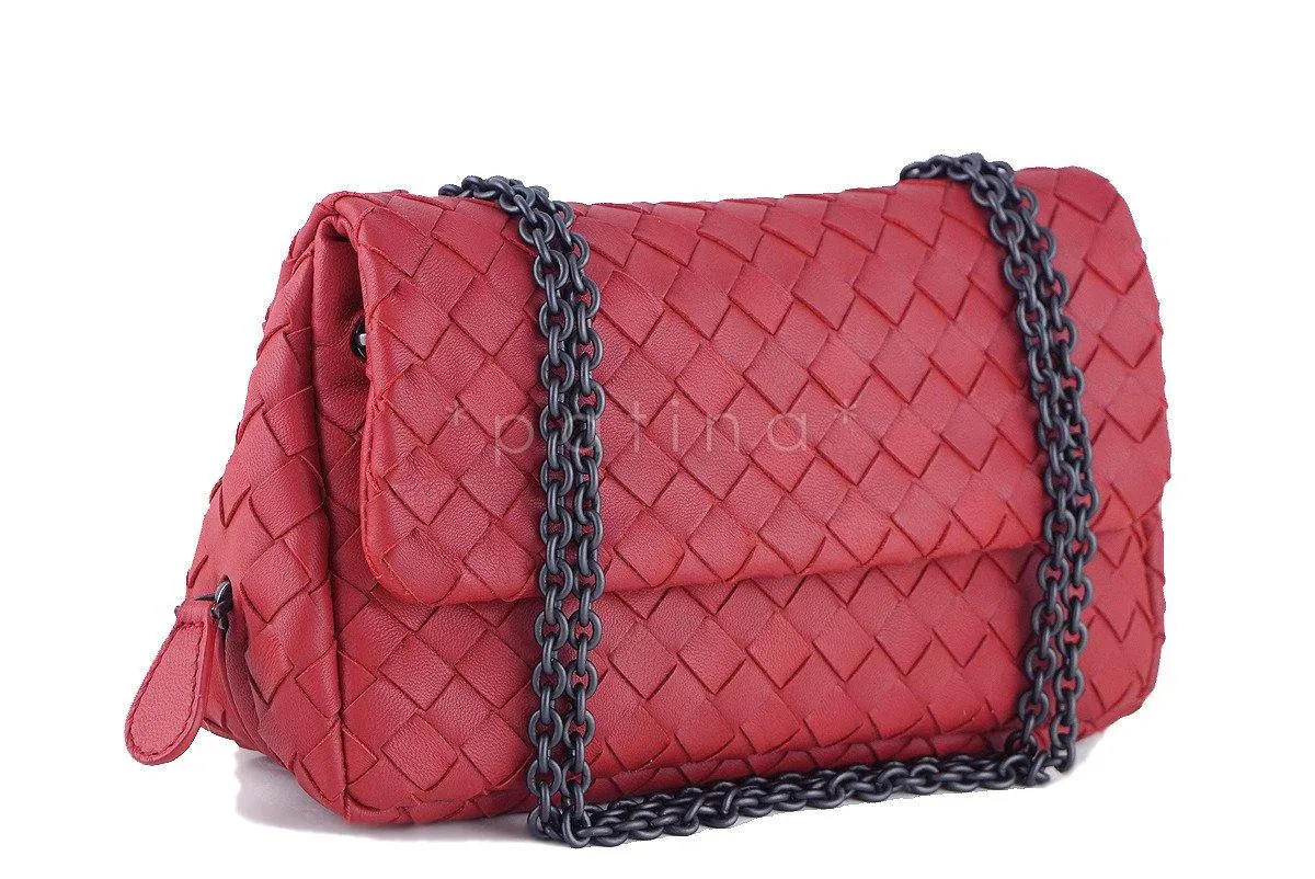 Bottega Veneta Red Messenger Bag Woven Lambskin Cross Body