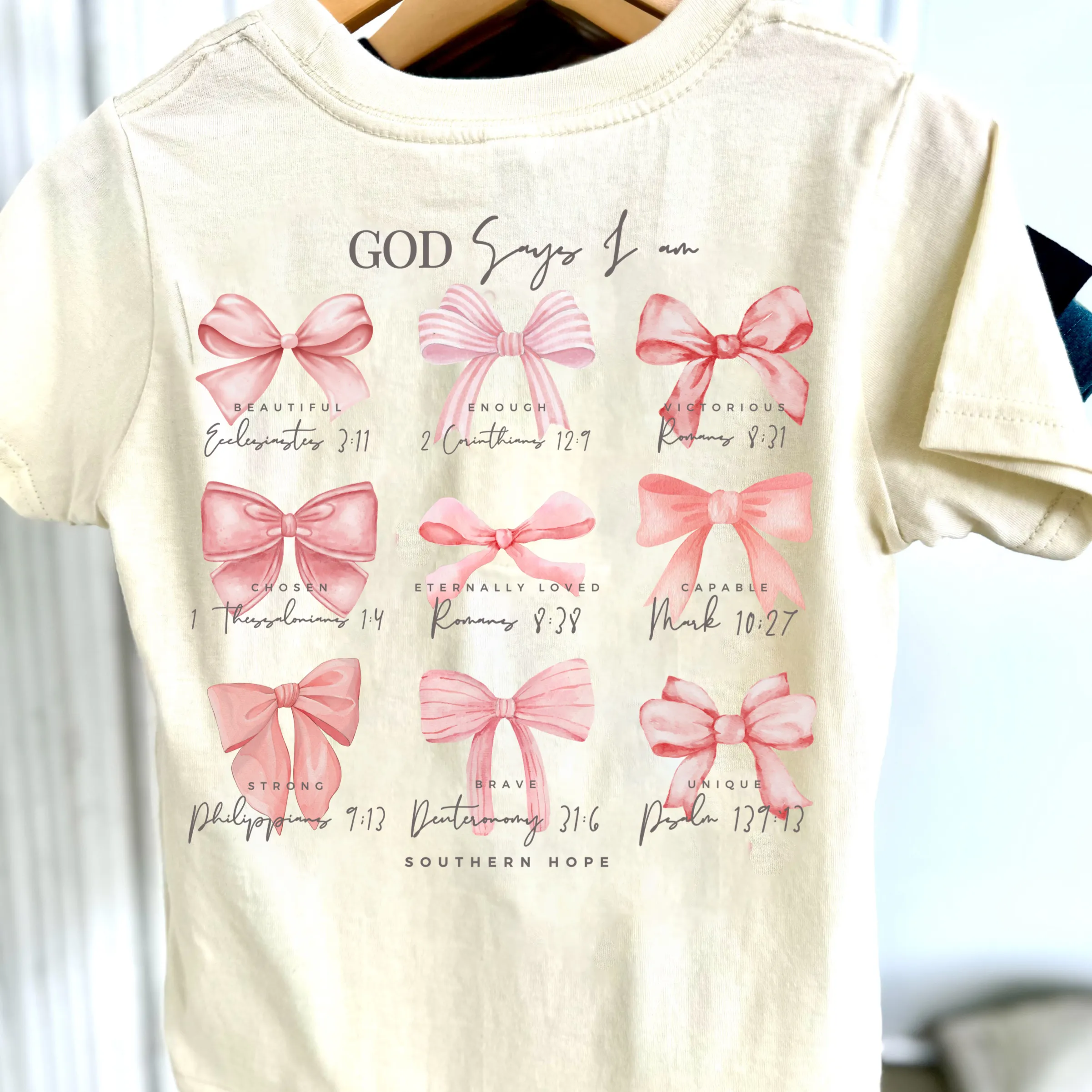 (BOWS) God Says I Am Pink Bows Short Sleeve Kids Tee