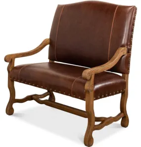 Brown Cowhide Ranch Leather Bench