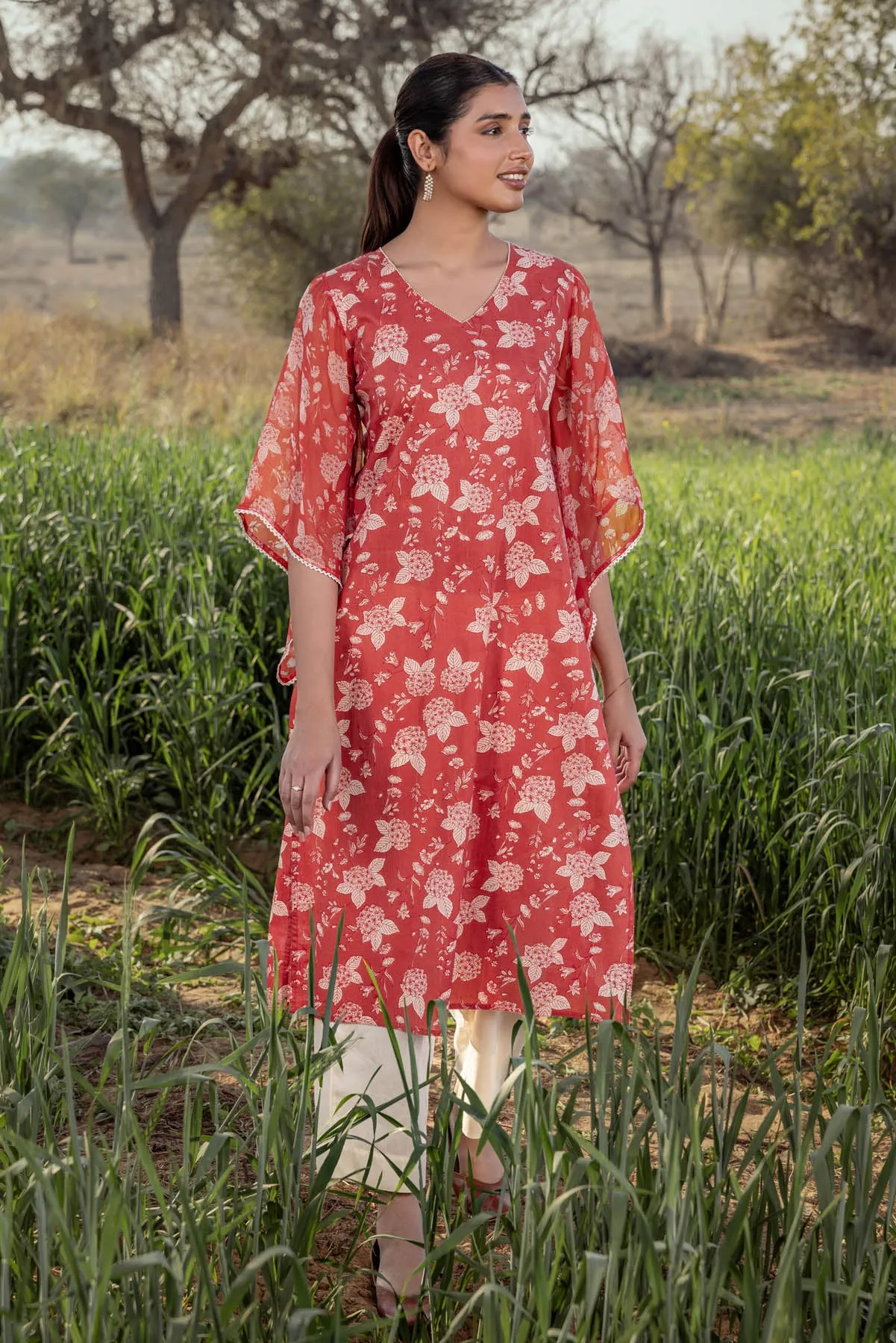 Burnt Orange Chiffon Kurta