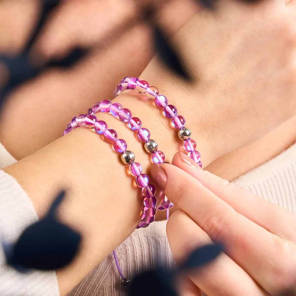 Cosmic Purple | Silver | Galaxy Glass Macrame Bead Bracelet