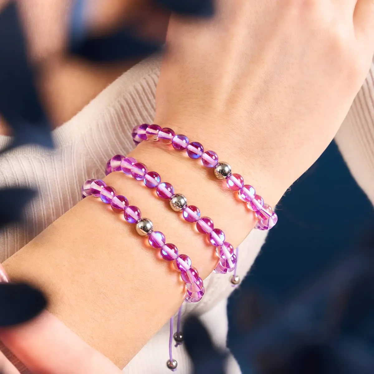 Cosmic Purple | Silver | Galaxy Glass Macrame Bead Bracelet