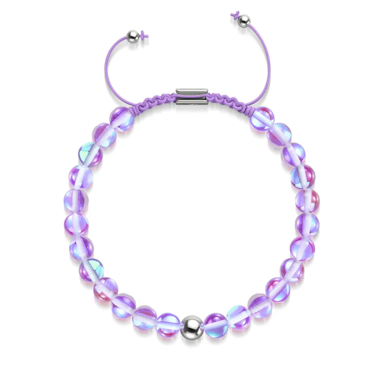 Cosmic Purple | Silver | Galaxy Glass Macrame Bead Bracelet