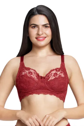 Cotton Lace Support Non Padded Non-Wired Bra - Port Wine