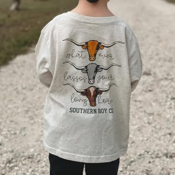 (Cream/Long) Whatever Lassos Your Longhorn Kids Tee (D)