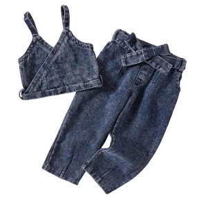 Cross Denim Bow Denim Pant Set