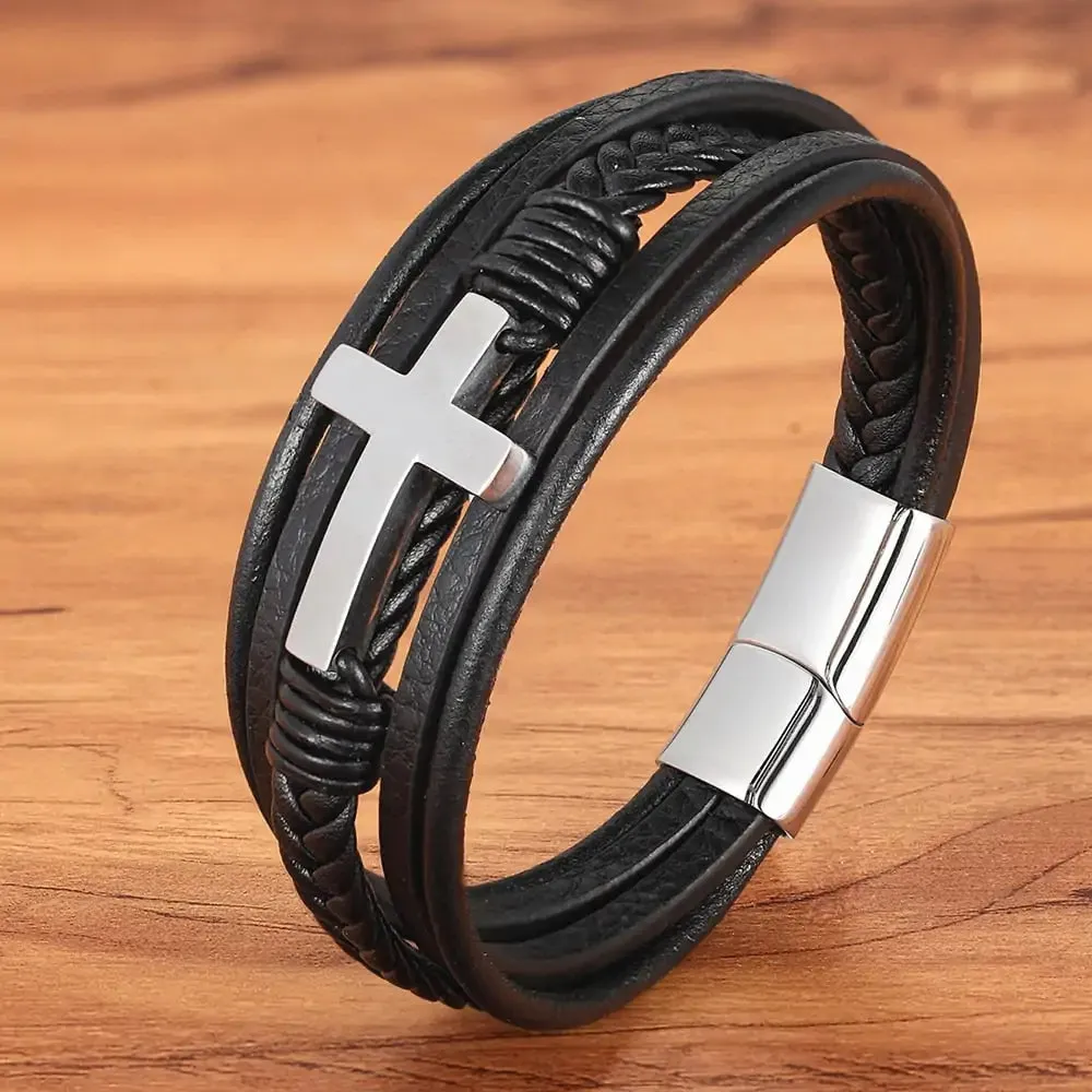 Cross Leather Bracelet - Vegan leather - Imported