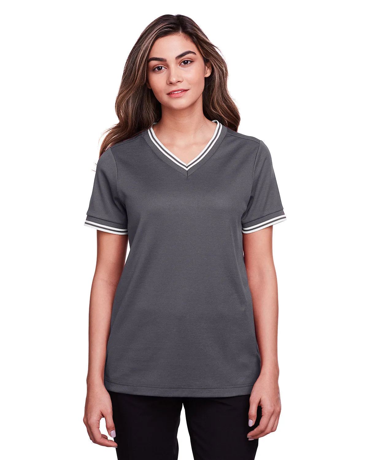 Crownlux Performance ladies Plaited Tipped V-Neck Top