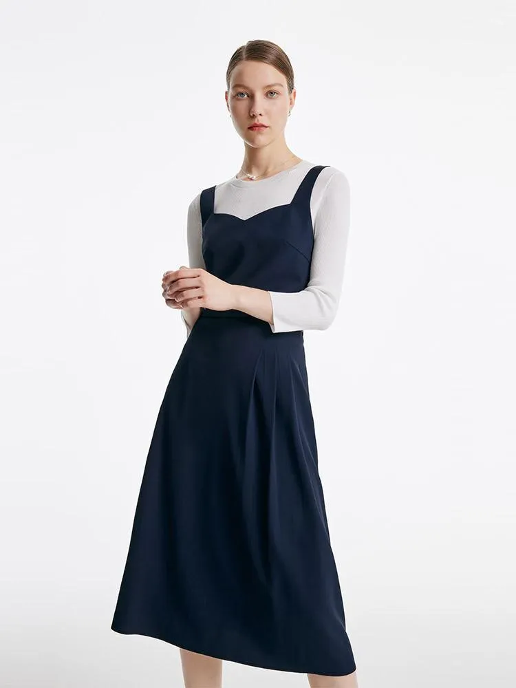 Dark Navy Vest And Half Skirt And Lining Three-Piece Set