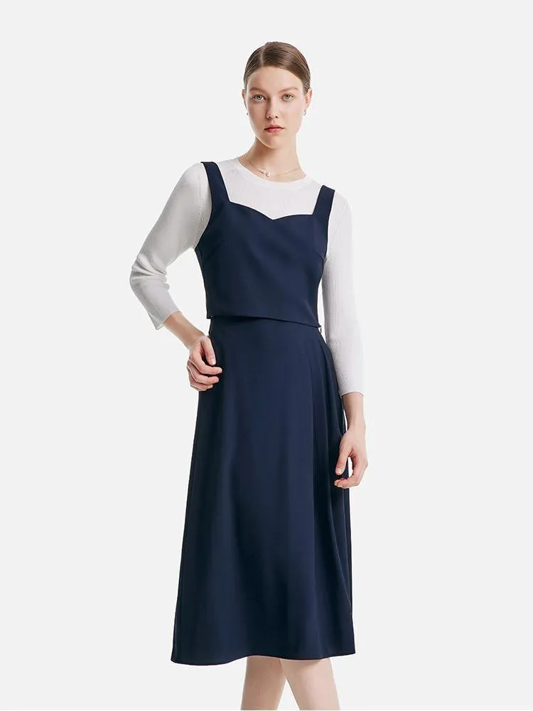 Dark Navy Vest And Half Skirt And Lining Three-Piece Set