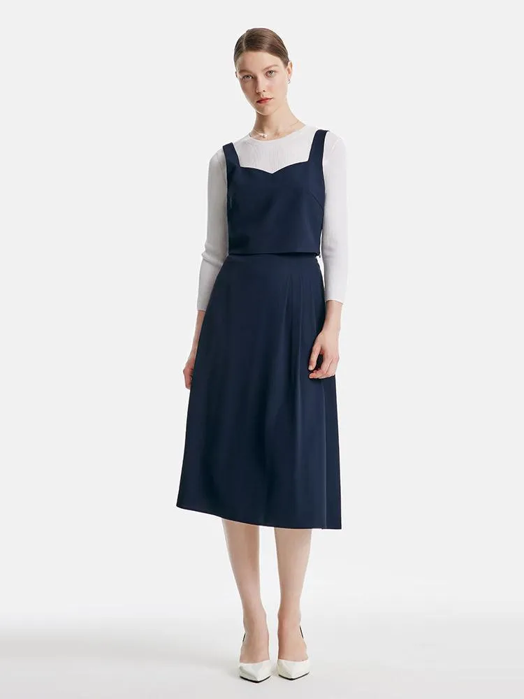 Dark Navy Vest And Half Skirt And Lining Three-Piece Set