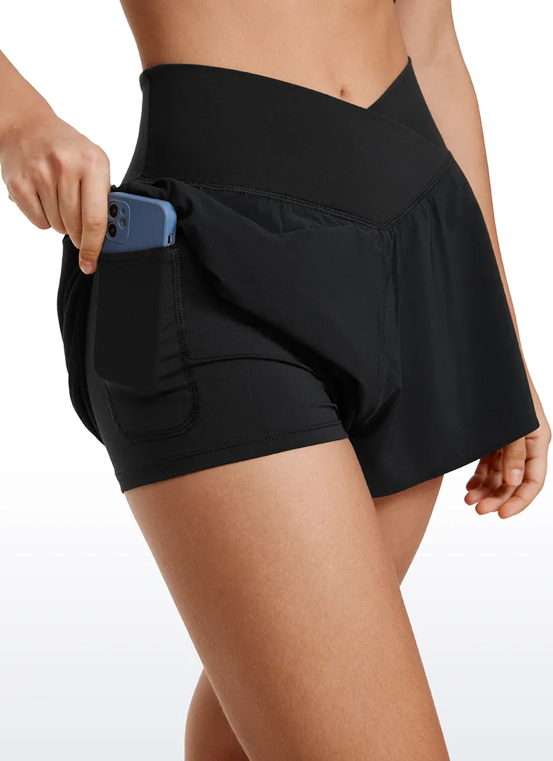 Feathery-Fit Soft 2 in 1 Flowy High Waisted Shorts - V Cross Waist