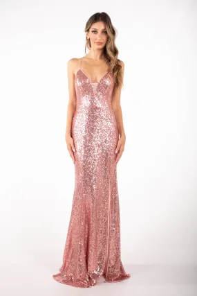 Fresia Lace Up Sequin Gown - Pink