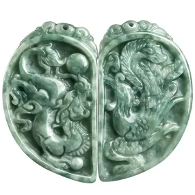 Genuine natural Jadeite Chinese zodiac Dragon and Phoenix pendant