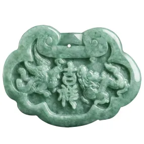 Genuine natural Jadeite Chinese zodiac Dragon and Phoenix pendant