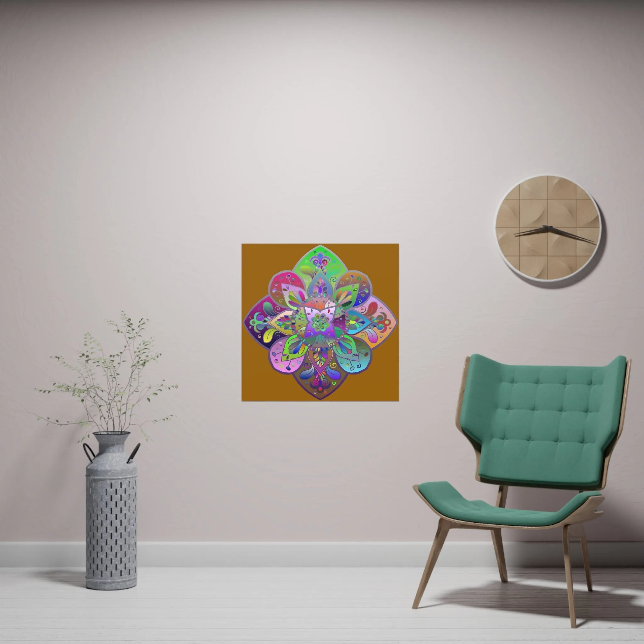 Hand-Drawn Bright Mandala Art Poster - Dark Orange