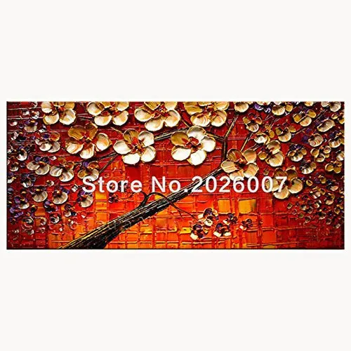 Hand Painted Abstract Wall Art Modern Home Decoration Red Flower Art Palette Thick Palette Knife Oil Painting On Canvas (32x64inch)