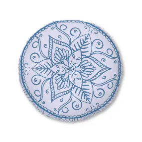 Handmade Mandala Art Floor Cushion - Steel Blue on Levander