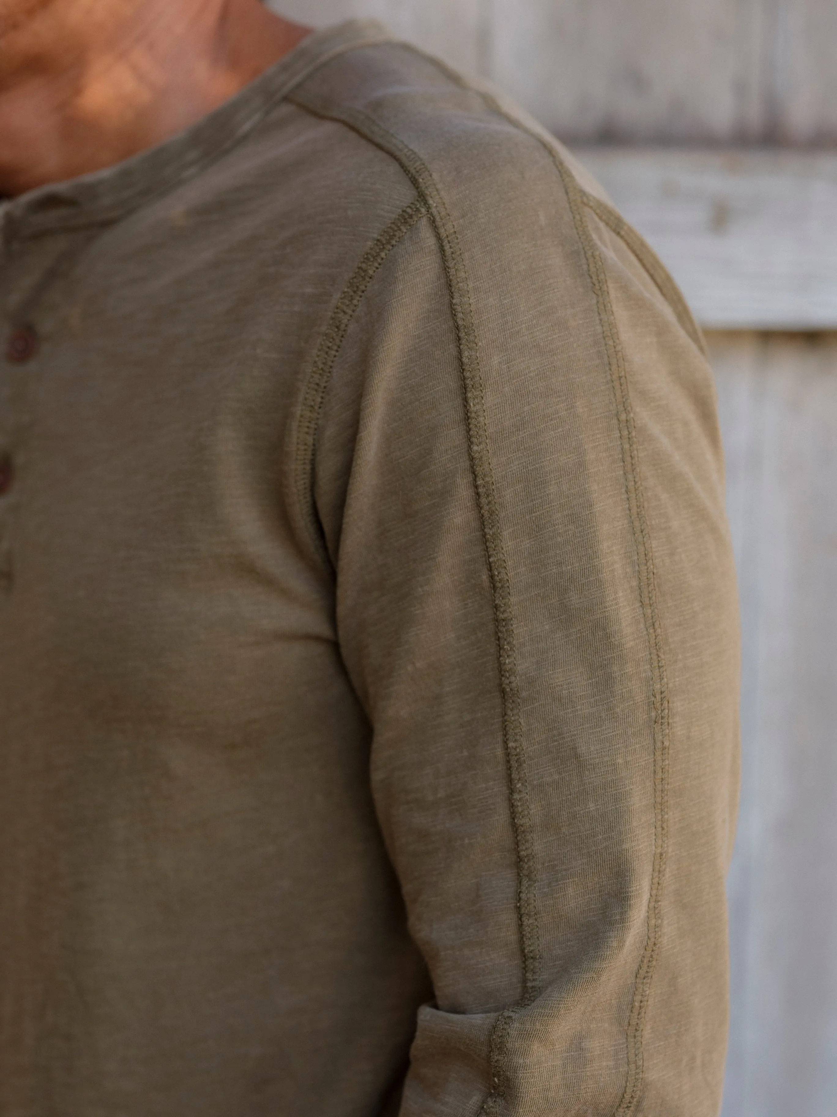 Hewitt Garment Dyed Henley - Military Olive