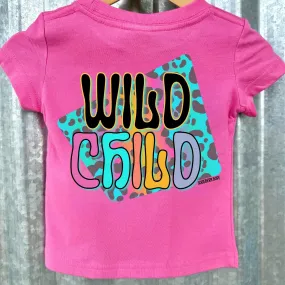 (Hot Pink) Leopard Wild Child Short Sleeve Girls Tee