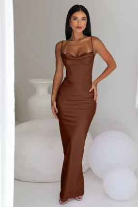 HOUSE OF CB Charmaine Corset Gown (Chocolate) - RRP $389