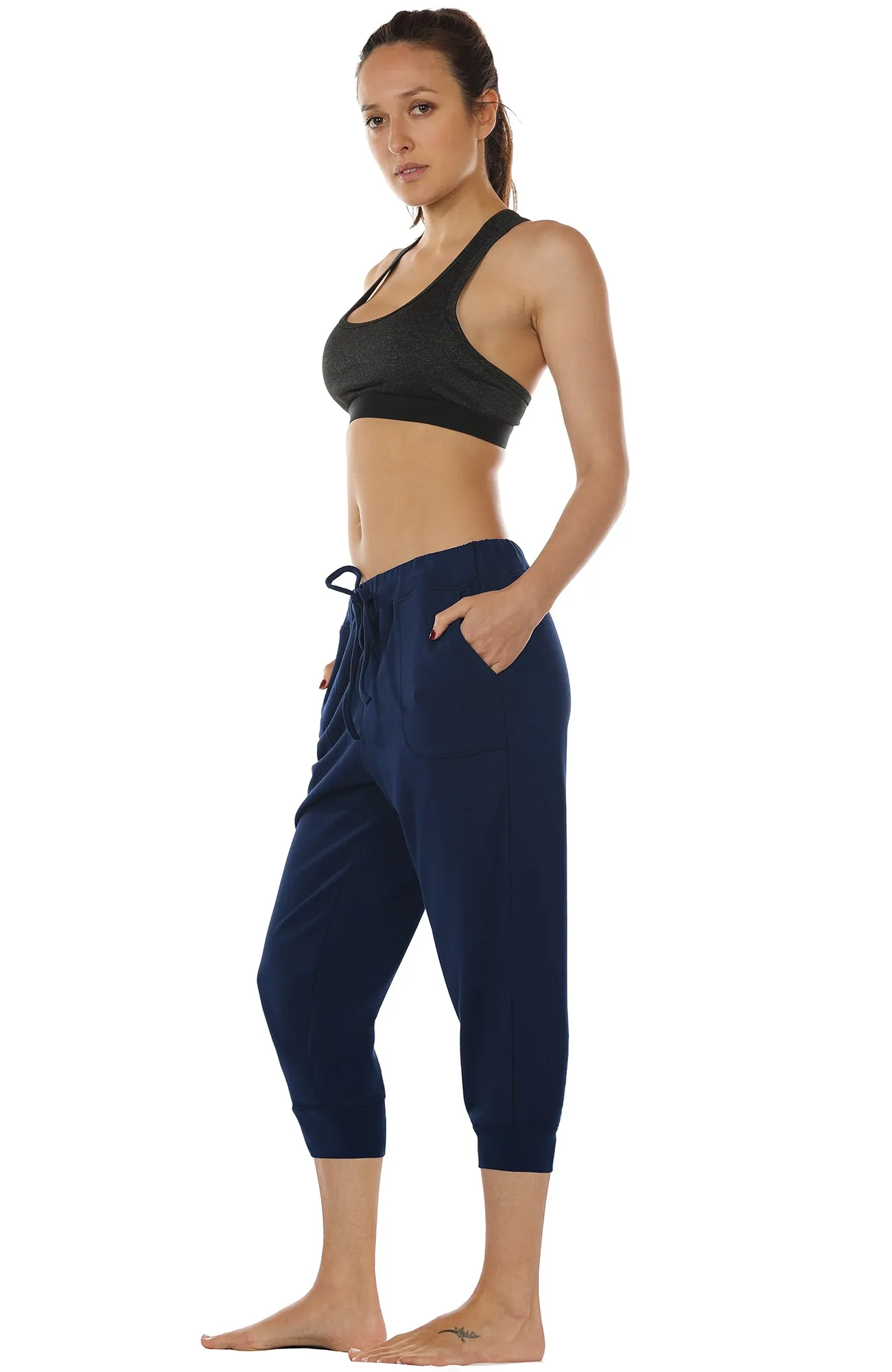 icyzone Women's French Terry Jogger Lounge Sweatpants - Active Capri Pants for Women