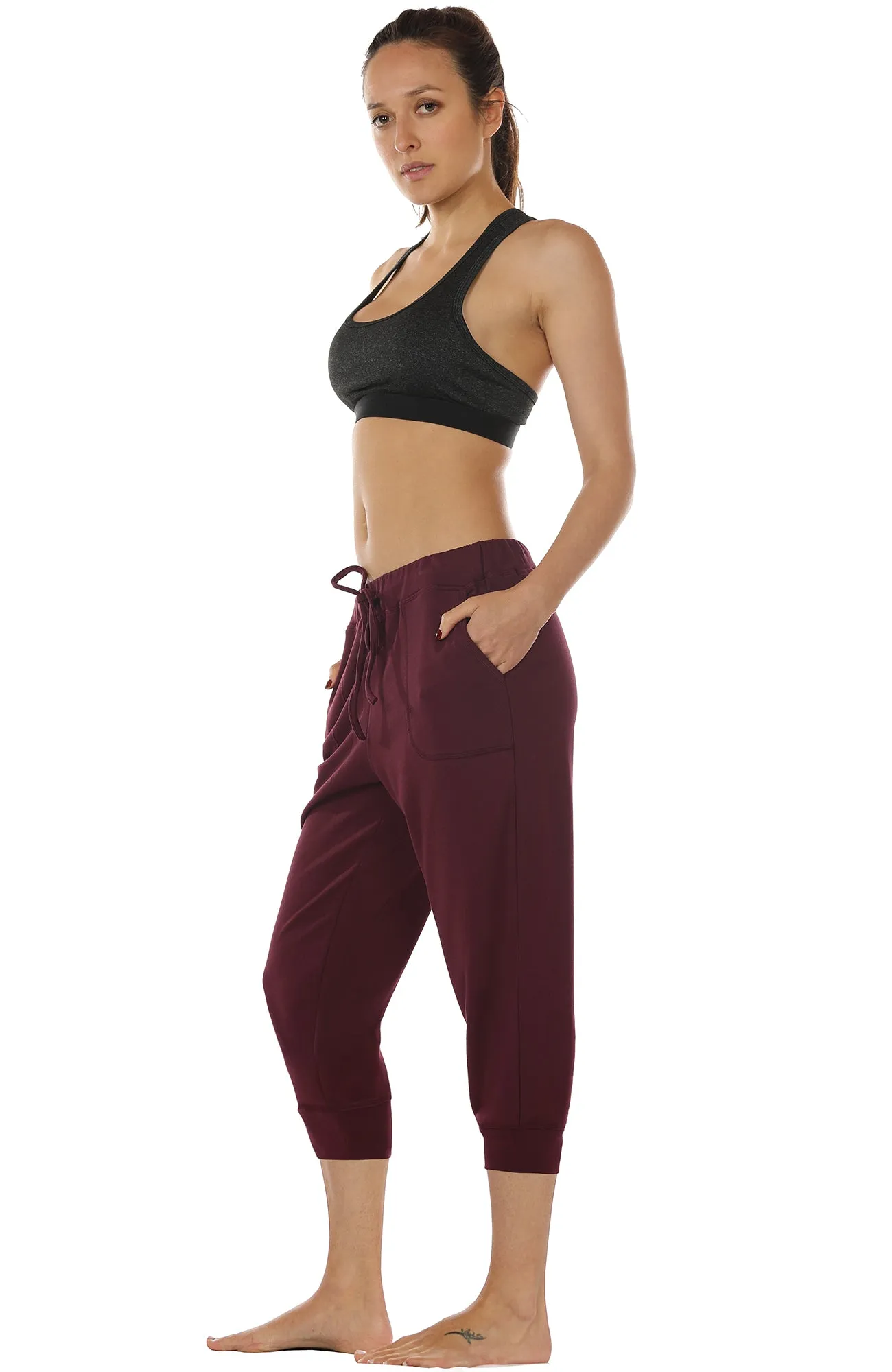 icyzone Women's French Terry Jogger Lounge Sweatpants - Active Capri Pants for Women