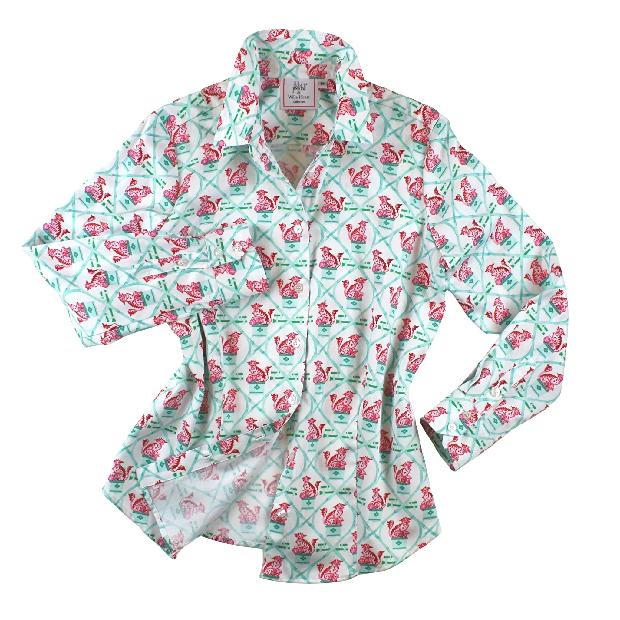 Ladies Classic Shirt in Willa Heart Foo Dog Print