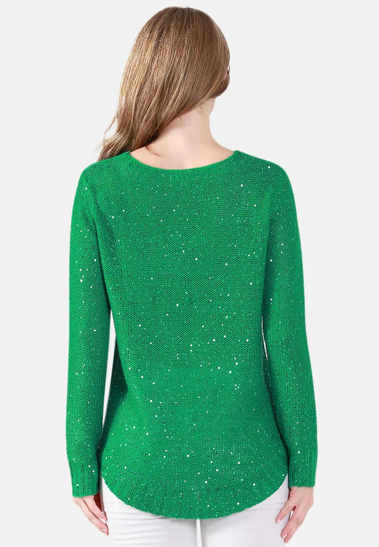 Long Sleeve Sequin Knit Sweater