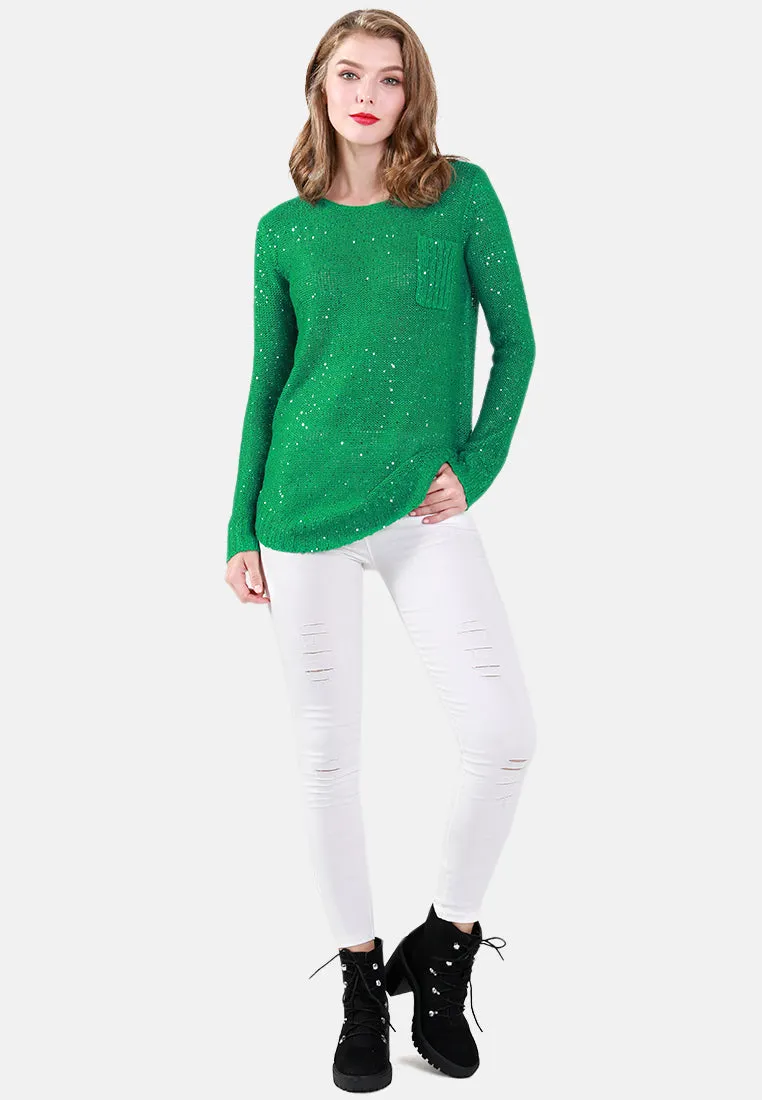 Long Sleeve Sequin Knit Sweater