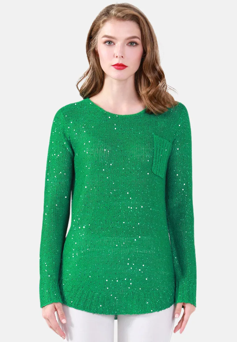 Long Sleeve Sequin Knit Sweater