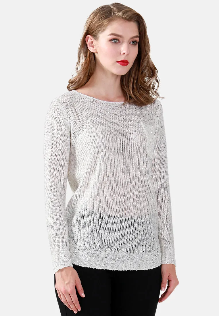 Long Sleeve Sequin Knit Sweater