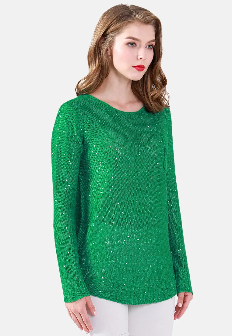 Long Sleeve Sequin Knit Sweater