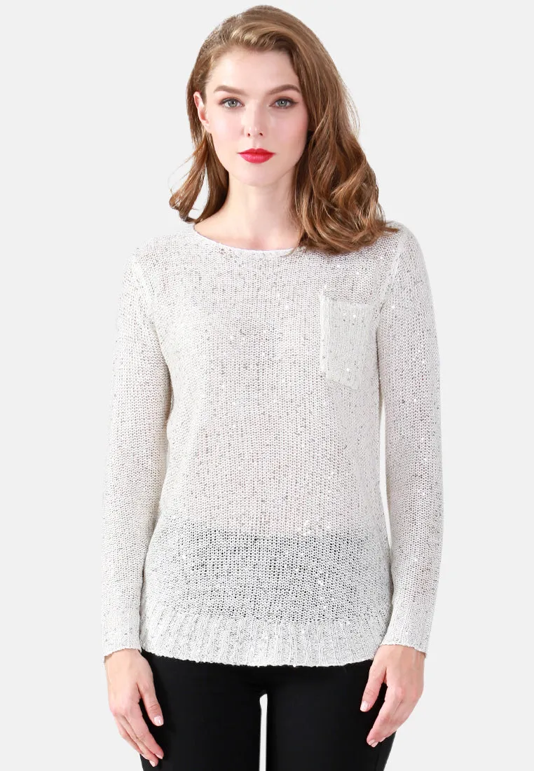 Long Sleeve Sequin Knit Sweater