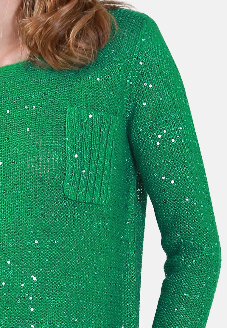 Long Sleeve Sequin Knit Sweater