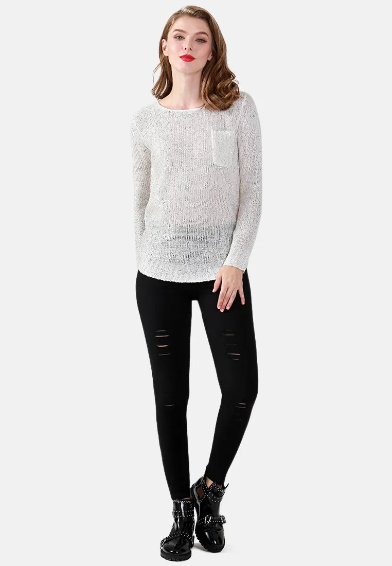 Long Sleeve Sequin Knit Sweater