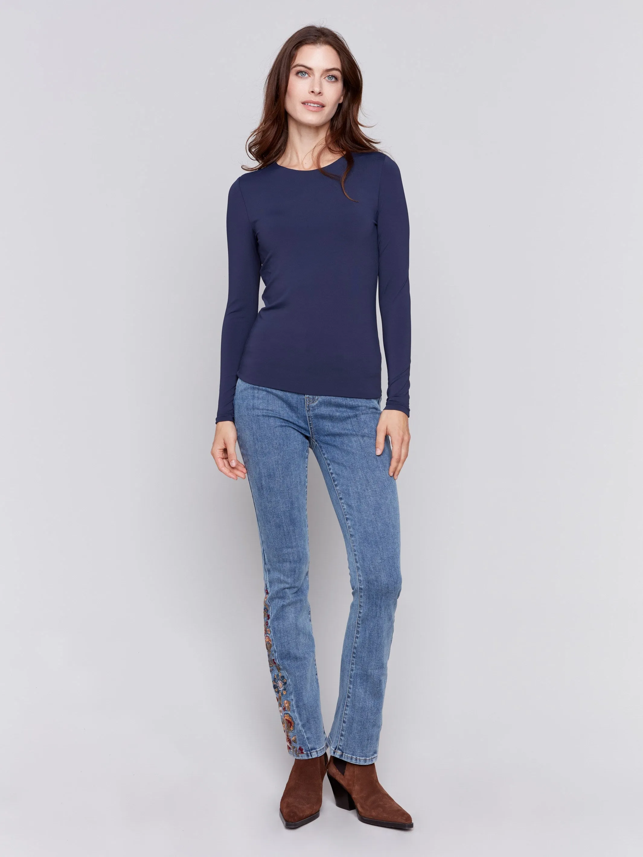 Long Sleeve Super Stretch Top - Navy