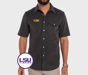 LSU - Short Sleeve Corduroy Pearl Snap - LSU Tigers - Gray