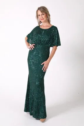 Margaret Butterfly-Sleeve Sequin Maxi Dress - Emerald