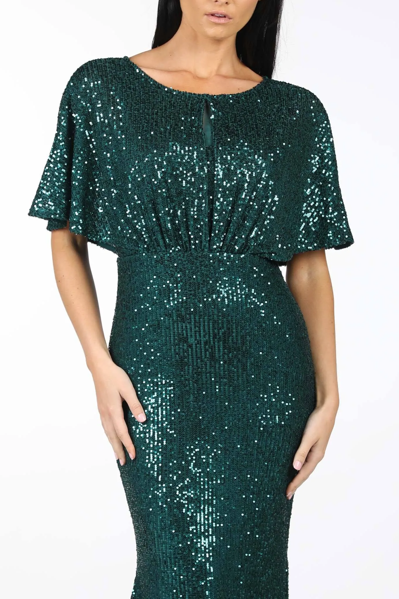 Margaret Butterfly-Sleeve Sequin Maxi Dress - Emerald