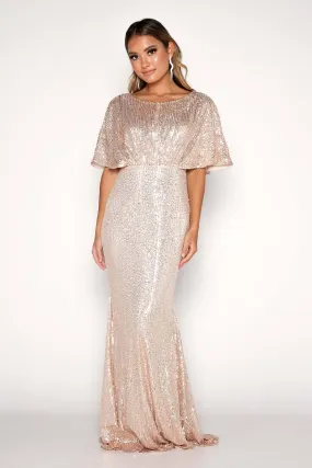 Margaret Butterfly-Sleeve Sequin Maxi Dress - Gold