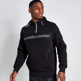 Mesh Overlay Quarter Zip Hoodie - Black