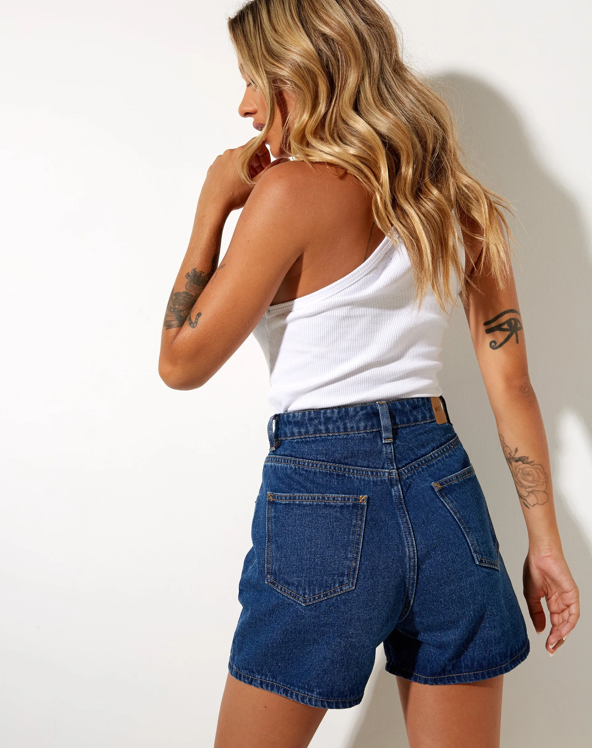 Mom Denim Short in Classic Blue